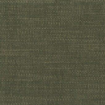 Olive-green woven fabric sample with heathered texture, beige and gray threads, matte finish, and granular surface; label reads "lucrezia 34".