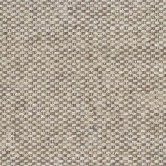 Beige woven fabric sample displays an irregular grid pattern with horizontal and vertical threads, incorporating flecks of brown and cream.
