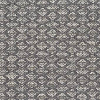 Mariani T Syros fabric texture with a geometric grid pattern in muted gray and light beige, displaying a dense woven structure.