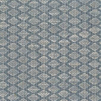 Mariani Syros fabric, blue-gray woven textile, geometric pattern with off-white weft threads, dense regular weave, textured surface.