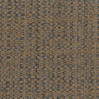 Woven fabric sample, golden-brown and cool gray, heathered texture with subtle tonal variations and a nubby surface; Mariani brand label visible.