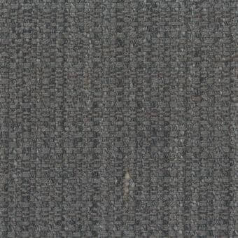 Gray woven fabric texture with heathered charcoal and silver threads, displaying a dense, nubby weave and partial label text.