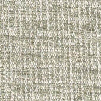 Woven fabric sample, light grey with beige and metallic shimmer, features a tight rectilinear weave and subtle nubby texture.
