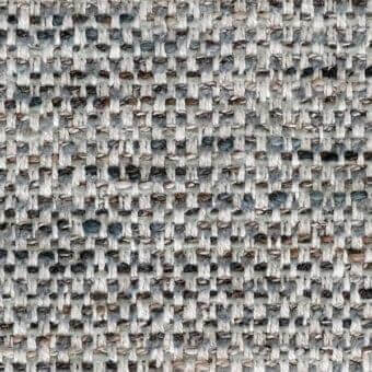Woven fabric texture, muted gray and beige with brown and blue threads, dense nubby tweed or bouclé weave for indoor upholstery.