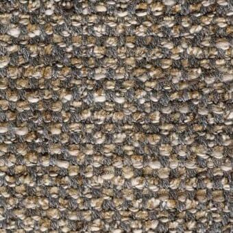 Woven fabric sample, muted gray and beige, irregular nubby texture with rounded elements, heathered effect, durable indoor material.