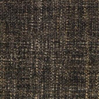 Charcoal gray woven fabric sample with heathered golden-brown threads, dense nubby texture, indoor use, product code 110630004947 visible.