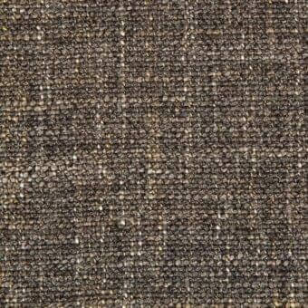 Heathered gray fabric texture with golden-brown and beige threads, dense irregular weave, matte finish, organic composition for upholstery.
