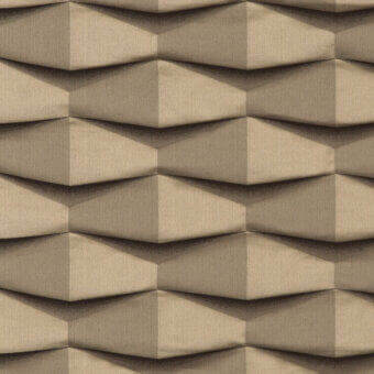 Belmondo fabric texture, brown bm 36 color, repetitive pleated pattern creates triangular wave-like form with matte finish.