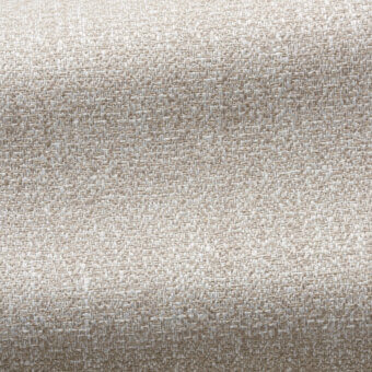 Belmondo fabric sample, sand-colored weave, dense irregular texture with beige and tan threads, horizontal and vertical interlacing.