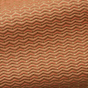 Chevron fabric sample, orange and gold woven texture, rippled surface with raised ridges; “belmondo” bm 51, category f.