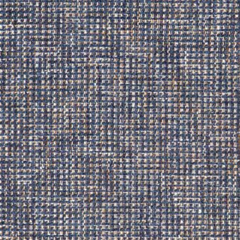Deep blue tweed fabric sample with beige, gold, and off-white heathered weave; dense, nubby texture suggests wool or blend composition.