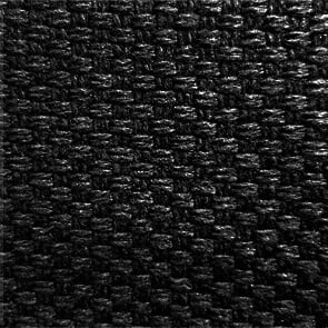 Black woven textile with dense, irregular pattern; synthetic fabric sample displaying a matte finish and subtle thread variations.