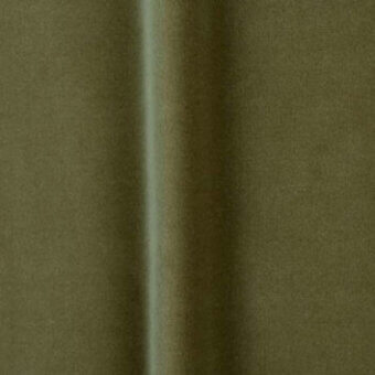 Olive-green fabric swatch with vertical fold, woven texture, matte finish, and printed label “bellavista > fabrics > cat c > o vc 206” on gray background.