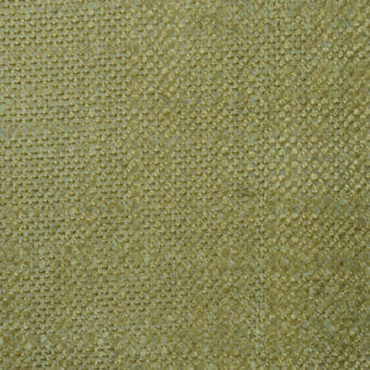 Olive green woven fabric sample with a speckled, nubby texture and tight weave; label reads “bellavista fabrics cat extra lusso pf p 28”.