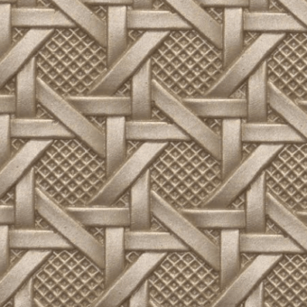 Woven rattan texture in muted beige, displaying a diagonal geometric pattern with a subtle embossed, matte finish and repeating mesh details.