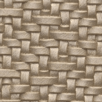 Woven eco-leather texture with horizontal and vertical bands in muted warm brown and beige, displaying a distressed, grid-like pattern.