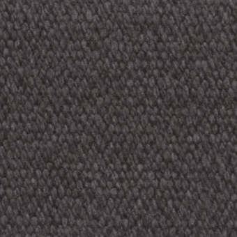 Woven fabric texture in dark charcoal gray features dense, rounded tufts creating a matte, uneven surface; brand text visible.