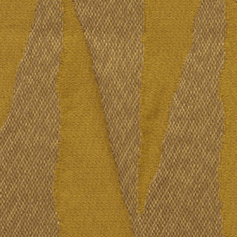 Woven fabric swatch with vertical stripes in mustard yellow and gold tones, featuring a raised texture and organic undulation.