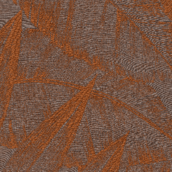 Fabric sample, gray and orange-brown, with radiating fractured linear patterns and a woven, crackled texture.