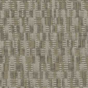 Beige, gray, and olive green woven fabric sample with a matte finish, displaying a dense grid pattern and textured, block-like formations; Bizzotto Brio pa 2892.