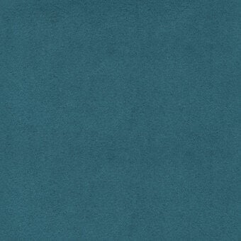 Teal fabric texture sample, plush novabuk material, uniform matte finish, studio shot with label detailing manufacturer and fabric code.