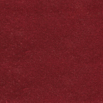Red fabric sample with a dense, raised pile and irregular grain, suggesting a woven wool or wool-blend texture against a neutral backdrop.