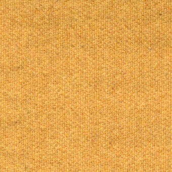 Woven fabric sample, muted mustard yellow, irregular grain texture; dense, matte finish with subtle tonal variations and a nubby weave.