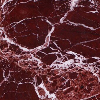 Rosso Lepanto marble texture with burgundy base and white veining, polished surface displaying irregular branching patterns.