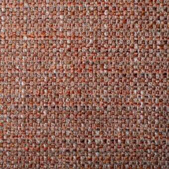 Terracotta fabric sample with a dense, irregular weave of orange, gray, and beige threads exhibiting a speckled, matte texture.