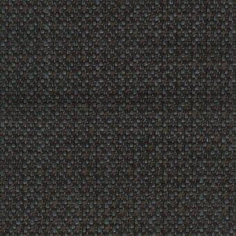 Charcoal gray fabric sample displaying a dense, heathered weave with subtle tonal variations and a textured, nubby surface; brand label visible.