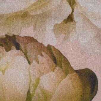 Floral fabric pattern in blush pink, olive green, and beige with a subtle linen texture; Bonaldo Caravaggio EB26 textile sample.