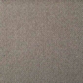 Woven fabric sample in muted gray with brown and beige threads, exhibiting a dense, textured, heathered appearance and matte finish.