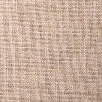 Woven fabric sample, light beige linen blend, dense irregular weave with brown speckles, matte finish, tactile texture, labeled “baia sp47”.