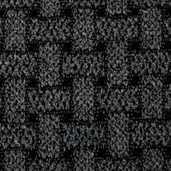 Black and gray woven textile sample with a grid pattern of small, irregular granules, featuring a matte finish and slightly raised texture.