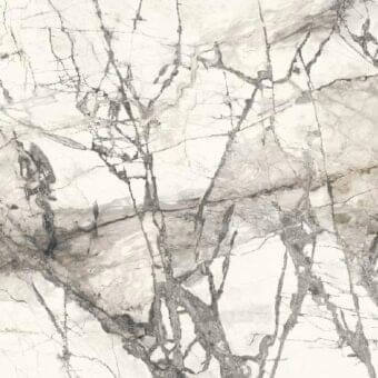 Imperial Grey ceramic stone texture with dark grey veining, featuring a mottled surface and matte finish, displaying linear branching patterns.