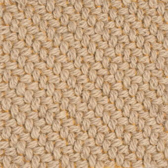 Kvadrat Coda fabric texture, almond beige woven geometric pattern, dense nubby weave with golden-brown thread details, grid-like structure.