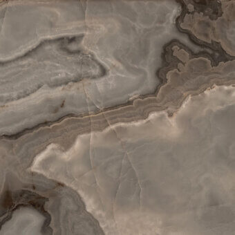 Marbled texture displaying gray, beige, and brown undulating bands with a glossy finish, resembling polished sedimentary rock or onyx.