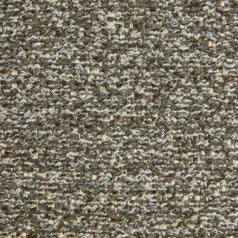 Woven fabric sample, gray-brown-beige tweed, dense irregular texture with visible threads and integrated “borzalino” text.