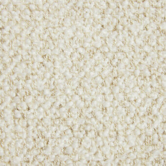 Borzalino fabric sample, creamy off-white, dense nubby weave with rounded loops; label displays “Fiesole g248” designation.
