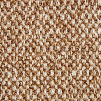Woven tweed fabric, light brown and off-white, dense irregular pattern with visible yarn intersections and a matte finish; Borzalino label visible.