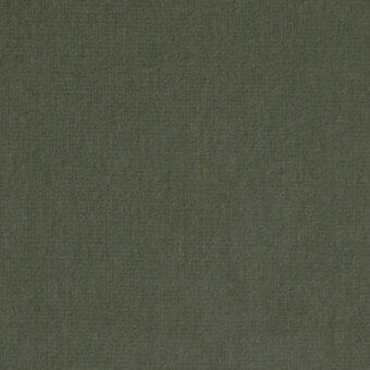 Augusta velvet fabric sample in olive-green with a dense, short pile and subtle directional nap, displaying brand text at the bottom.