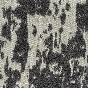 Woven textile sample in charcoal gray and off-white with looped pile texture, organic pattern, and visible grid structure; labeled “bibbona g306”.
