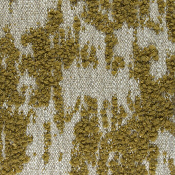 Textured fabric sample, off-white and olive-green, with a dense, nubby, irregular looped pattern; “bibbona g306” text visible.