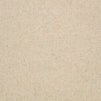 Beige flecked fabric sample with yellow, orange, and brown speckles; tight weave, matte texture, labeled “fleck eco k5260” for upholstery.