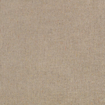 Borzalino fabric sample, beige linen blend, exhibiting flecked texture with horizontal grain and product label detail.
