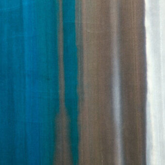 Velvet fabric sample, teal to off-white gradient, vertical weave texture, plush pile with sheen, studio lighting, neutral background.