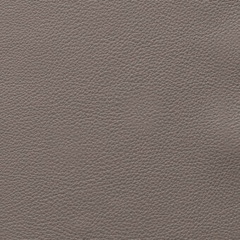 Leather texture sample, gray-taupe color, dense granular surface with fine interwoven pattern and matte finish against a white backdrop.