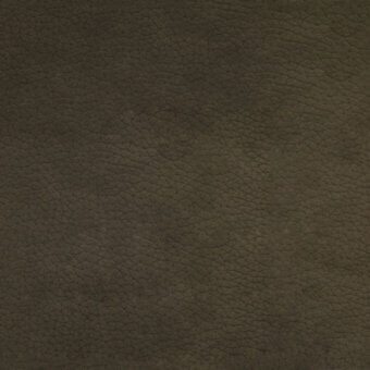 Dark olive-brown leather texture with cracked, weathered surface; matte finish, irregular fissures, and tonal variations; labeled sample.