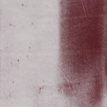 Distressed texture composition, pale off-white and deep burgundy tones, vertical division with grainy surface and subtle scratch details.