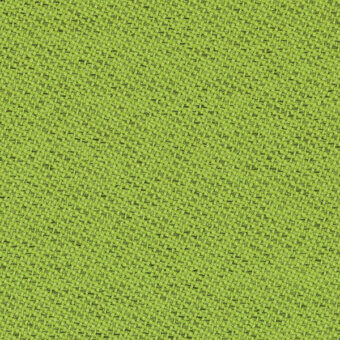 Lime green tweed fabric sample displaying a dense, diagonal weave with subtle tonal variations and a granular texture; brand label visible.